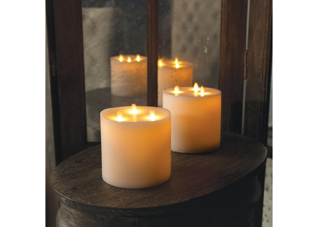 Moving Flame Indoor Tri-Flame Pillar Set of 2 - 6" x 6"