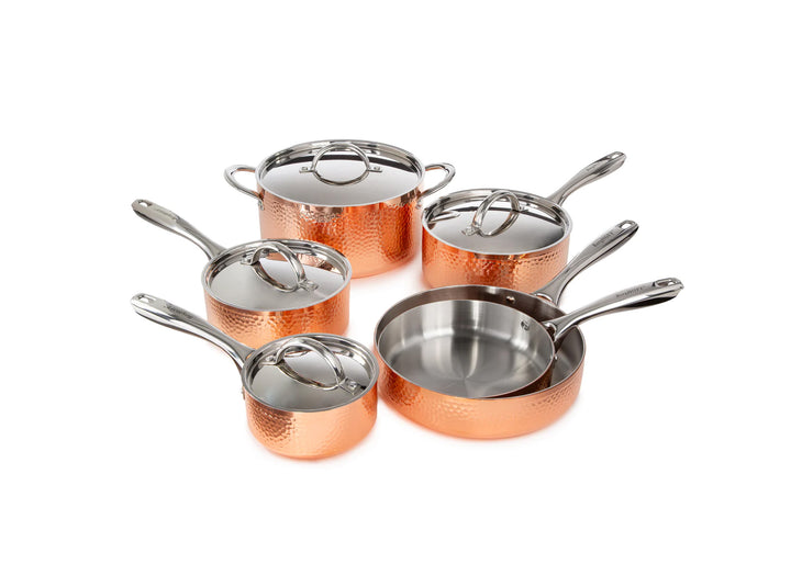 Vintage Copper Hammered Tri-Ply Cookware Set - 10pc
