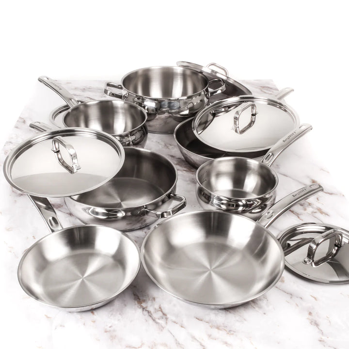 Stainless Steel Cookware Set with Metal Lids - 12pc