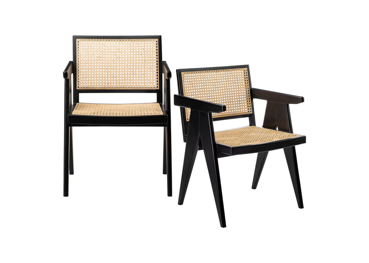 Duval Rattan Dining Chair w/ Arms - Black - Set of 2