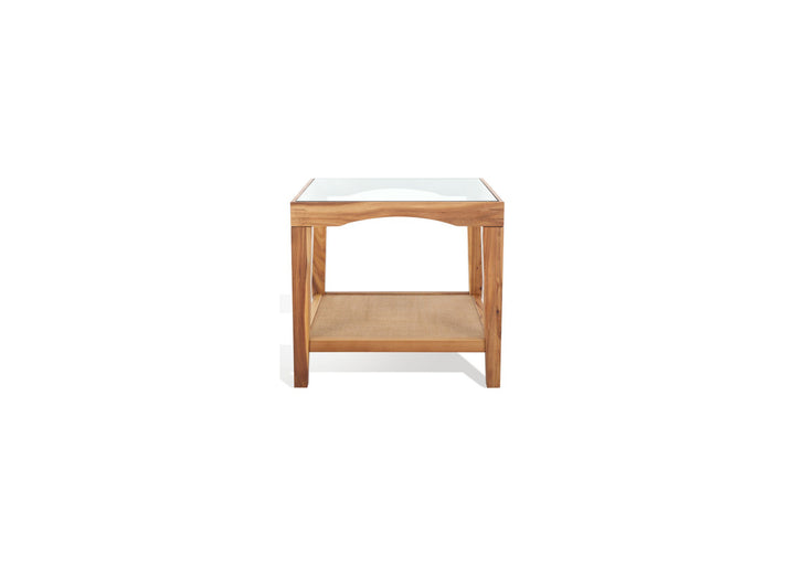 Nala Square Glass And Linen Accent Table