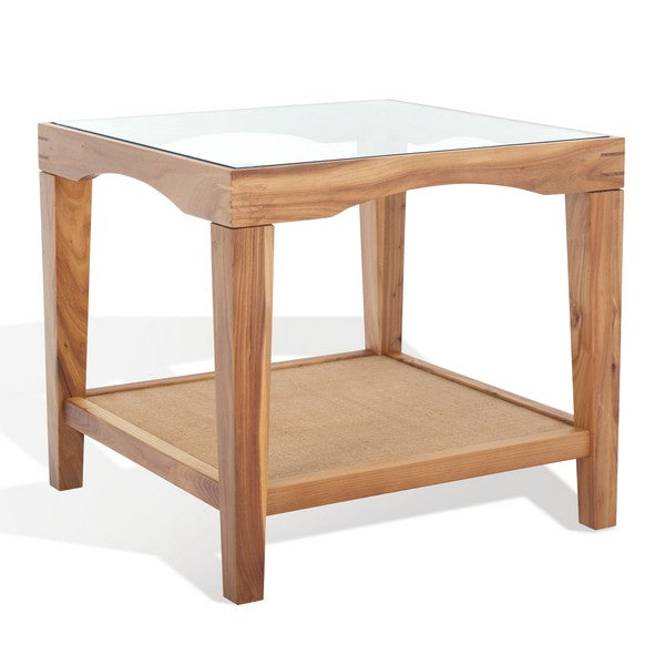 Nala Square Glass And Linen Accent Table