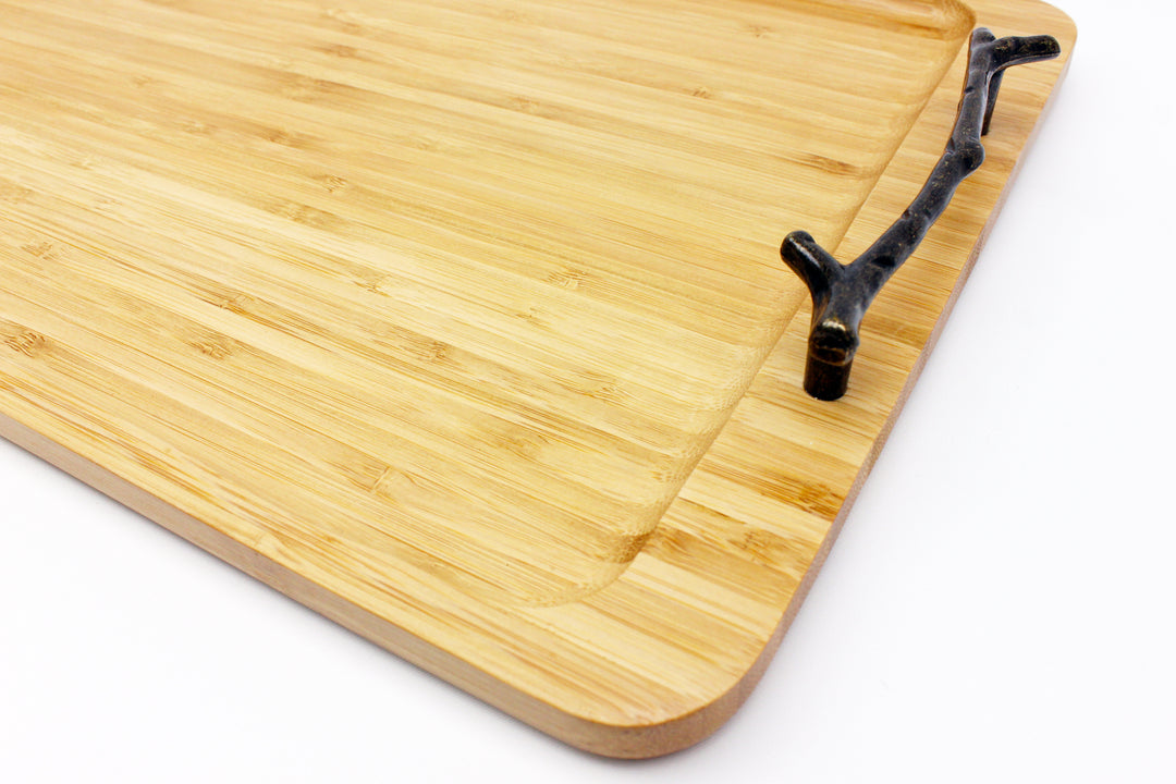 Bamboo Serve Tray with Wrought Iron Handles