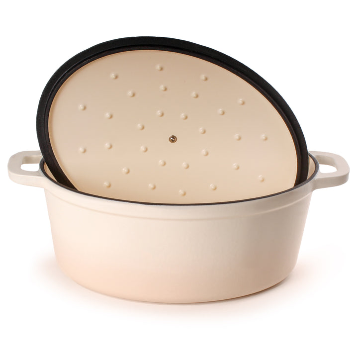 Cast Iron Oval Cast Covered Dutch Oven - Meringue