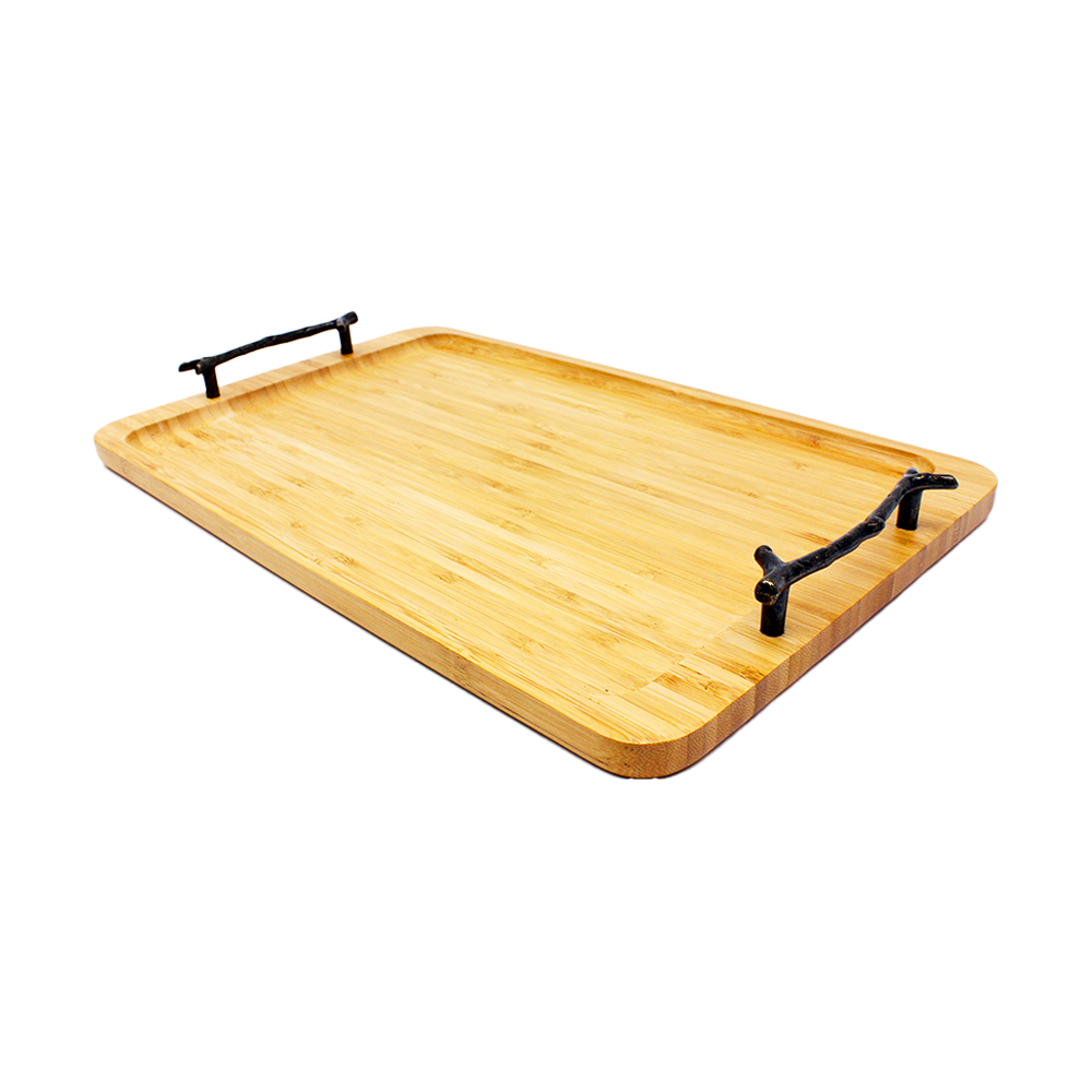 Bamboo Serve Tray with Wrought Iron Handles